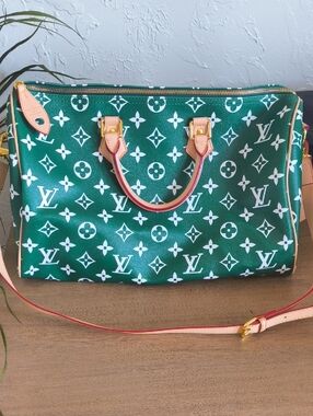 Louis Vuitton Green & White Monogram Canvas Speedy Bandoulière
